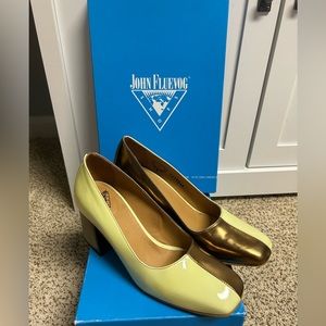 Fluevog Discontinued Lucienne Tasty Two Toned Pump Pistachio/Gold Size 7